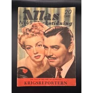 RARE 1943 Swedish Lana Turner Clark Gable Magazine Allas Somewhere I'll Find You